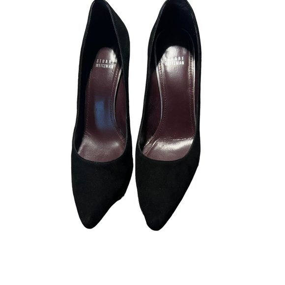 Stuart Weitzman Black Suede Leather Heels Patent 4.5" heels Platform Sz 10 - Picture 2 of 6